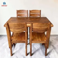 Bàn ăn gỗ Me Tây nguyên tấm chân gỗ góc trực diện tại Thịnh Phát Đà Nẵng
