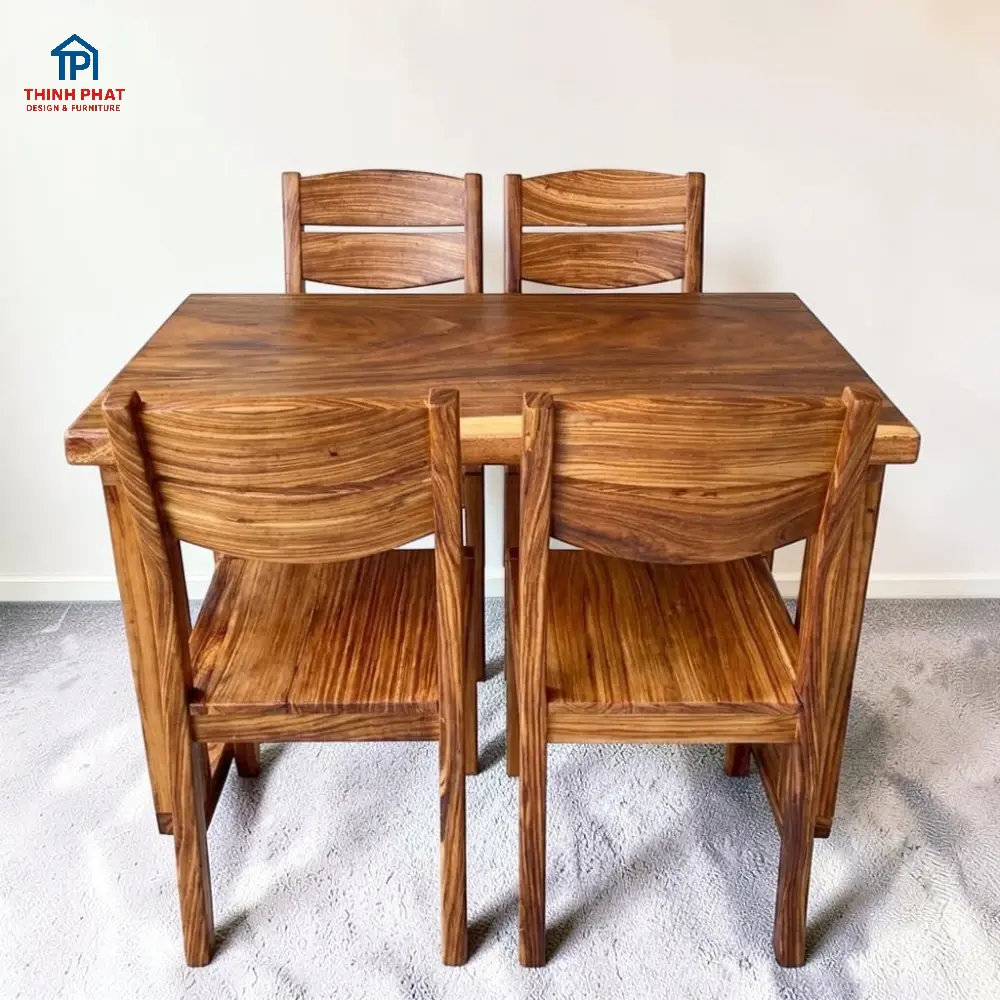 Bàn ăn gỗ Me Tây nguyên tấm chân gỗ góc trực diện tại Thịnh Phát Đà Nẵng