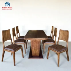Bàn ăn gỗ Sồi chân U 6 ghế cao cấp Nội Thất Thịnh Phát Đà Nẵng