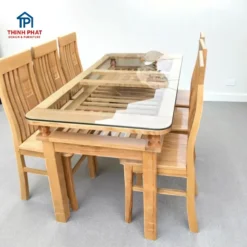 Bàn ăn gỗ Sồi khuông tranh 6 ghế đẹp Nội Thất Thịnh Phát Đà Nẵng