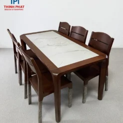 Bàn ăn gỗ Sồi mặt đá 6 ghế Nội Thất Thịnh Phát Đà Nẵng