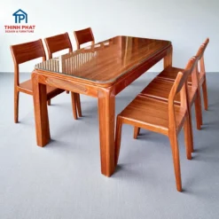 Bàn ăn gỗ Xoan Đào mặt gỗ 6 ghế đẹp Nội Thất Thịnh Phát Đà Nẵng
