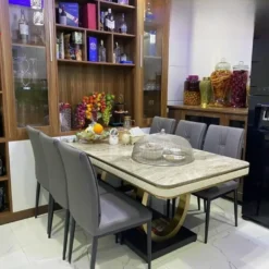 Bàn ăn mặt đá nhập khẩu 6 ghế chân tròn chất lượng Nội Thất Thịnh Phát Đà Nẵng