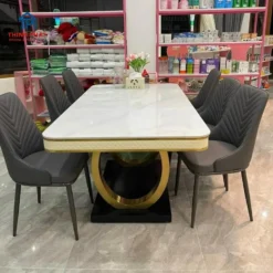 Bàn ăn mặt đá nhập khẩu 6 ghế chân tròn nhập khẩu Nội Thất Thịnh Phát Đà Nẵng