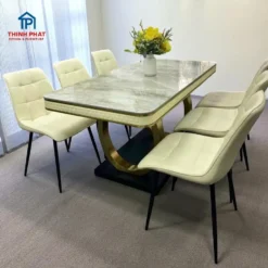 Bàn ăn mặt đá nhập khẩu 6 ghế chân tròn đẹp Nội Thất Thịnh Phát Đà Nẵng