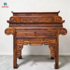 Bàn thờ gỗ Chiu Liu 2 tầng tai cuốn sệ góc trực diện trang nghiêm tại Nội Thất Thịnh Phát