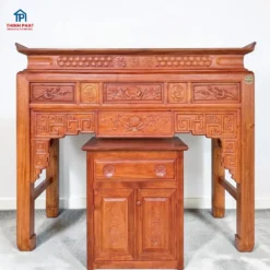 Bàn thờ gỗ Tràm chạm kèm tủ cơm góc trực diện tại Nội Thất Thịnh Phát