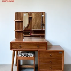 Bàn trang điểm gỗ Cẩm chân tròn tab lệch góc trực diện tại Thịnh Phát Đà Nẵng