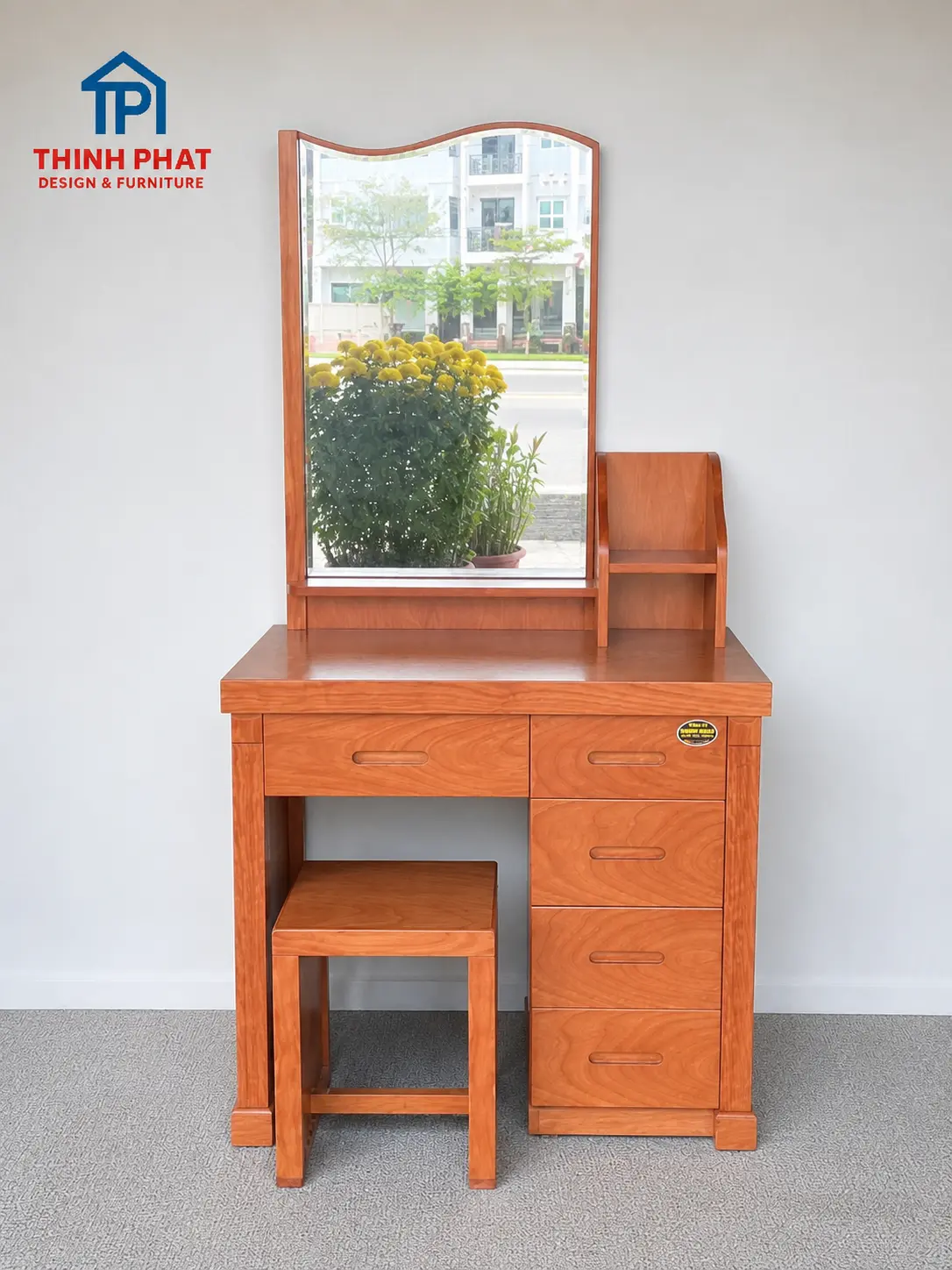 Bàn trang điểm gỗ XĐ gương gợn sóng góc trực diện rất đẹp tại Showroom Thịnh Phát Đà Nẵng