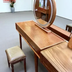 Bàn trang điểm gỗ Xoan Đào chân chéo gương tròn led Nội Thất Thịnh Phát Đà Nẵng