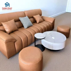 Ghế sofa da băng Bắc Âu cao cấp tại Nội Thất Thịnh Phát Đà Nẵng chụp từ bên phải