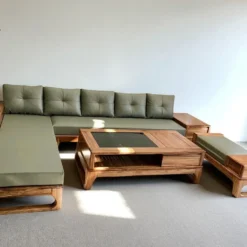 Ghế sofa gỗ Hương Xám mẫu góc chân quỳ tại Nội Thất Thịnh Phát Đà Nẵng