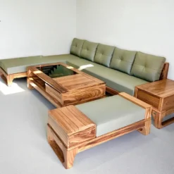 Sofa phòng khách gỗ Hương Xám mẫu góc chân quỳ – ghế sofa cao cấp bền đẹp