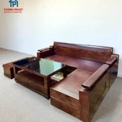 Ghế sofa gỗ Sồi mẫu góc tay trứng – điểm nhấn nội thất phòng khách Thịnh Phát