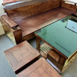 Ghế sofa gỗ Sồi mẫu góc tay trứng góc gần- nội thất phòng khách Thịnh Phát