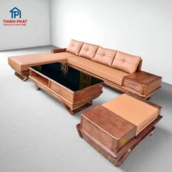Sofa phòng khách gỗ Sồi mẫu góc chân thuyền – sofa cao cấp cho nhà phố và căn hộ