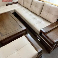 Thiết kế sofa góc gỗ Sồi tay vịn chắc chắn, tựa lưng cong tinh tế