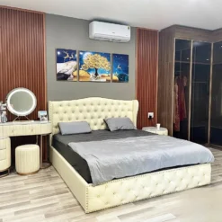 Giường bọc da khung gỗ MDF Nội Thất Thịnh Phát Đà Nẵng-màu trắng