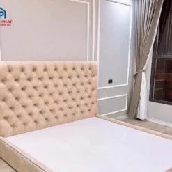Giường bọc nỉ nhung khung gỗ MDF Nội Thất Thịnh Phát Đà Nẵng-trắng