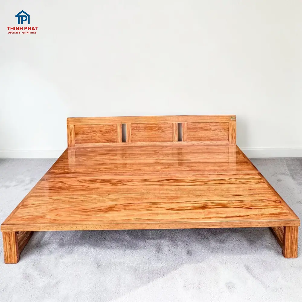 Giường gấp lề âm gỗ Hương Xám khi mở ra tại Nội thất Thịnh Phát