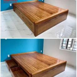 Giường gỗ Hương Xám mẫu 2 đầu bằng có ngăn kéo Nội Thất Thịnh Phát Đà Nẵng