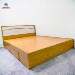 Giường gỗ MDF Melamine ngăn kéo đầu bo vuông tại Thịnh Phát Đà Nẵng