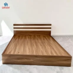 Giường gỗ MDF Melamine ngăn kéo đầu bo vuông màu nâu sang trọng tại Đà Nẵng