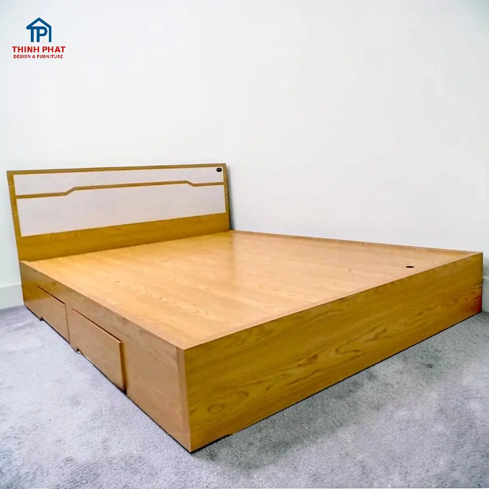 Giường gỗ MDF Melamine ngăn kéo đầu bo vuông tại Thịnh Phát Đà Nẵng