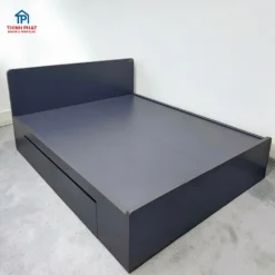 Giường gỗ MDF Thái Vanachai ngăn kéo đầu bo tròn màu xanh xám