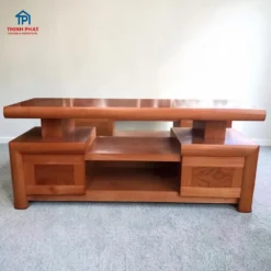 Kệ tivi gỗ xoan đào phong cách Nhật thiết kế thấp hiện đại có ngăn kéo và kệ mở tiện dụng tại Đà Nẵng