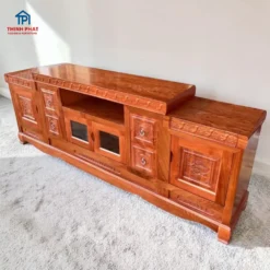 Kệ tivi gỗ Hương đá phong cách cổ điển chạm khắc tinh xảo nhiều ngăn tiện dụng tại Đà Nẵng