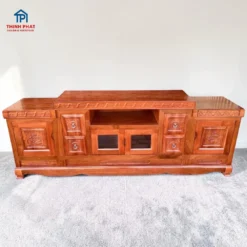 Kệ tivi gỗ Hương đá cổ điển thiết kế sang trọng có tủ kính và ngăn kéo tiện lợi tại Đà Nẵng