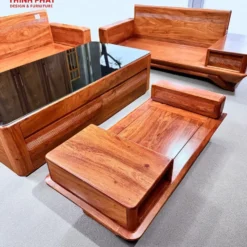 Ghế sofa gỗ Hương Đá mẫu 2 văng chân thuyền – Nội Thất Thịnh Phát Đà Nẵng.