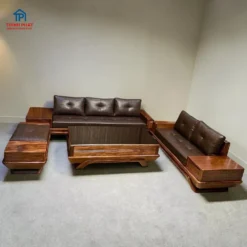 Sofa gỗ Hương Xám 2 Văng Chân thuyền có nệm tại Nội thất Thịnh Phát Đà Nẵng