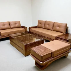 Sofa gỗ Hương Xám mẫu 2 văng chân thuyền sang trọng tại Nội Thất Thịnh Phát