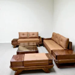 Sofa phòng khách gỗ Hương Xám mẫu 2 văng chân thuyền – sofa cao cấp hiện đại