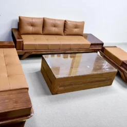 Bộ sofa phòng khách gỗ Hương Xám mẫu 2 văng chân thuyền kèm bàn trà sofa đồng bộ