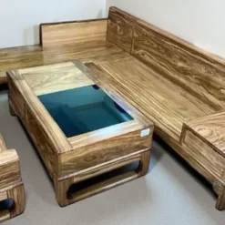 Sofa phòng khách gỗ Hương Xám mẫu góc chân quỳ size trung tại Nội Thất Thịnh Phát
