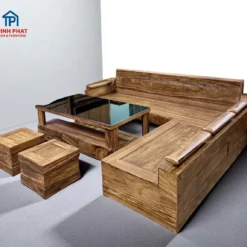 Bộ sofa phòng khách gỗ Hương Xám mẫu góc tay trứng kèm bàn trà sofa đồng bộ