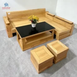 Sofa gỗ Sồi mẫu Góc Tay trứng tựa cong nhỏ gọn tại Nội Thất Thịnh Phát