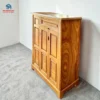 Tủ giày 3 cánh cao gỗ Hương Xám màu tự nhiên thiết kế cổ điển có khe thoáng và ngăn kéo tiện dụng