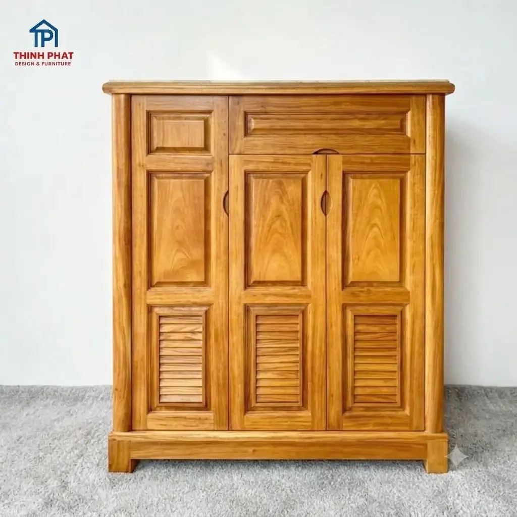 Tủ giày 3 cánh cao Hương xám góc trực diện đẹp tại Nội thất Thịnh Phát Đà Nẵng