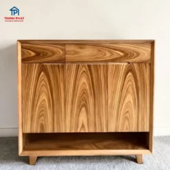 Tủ giày gỗ Hương Xám 3 cánh phẳng thiết kế hiện đại vân gỗ tự nhiên đẹp có kệ dưới tiện dụng