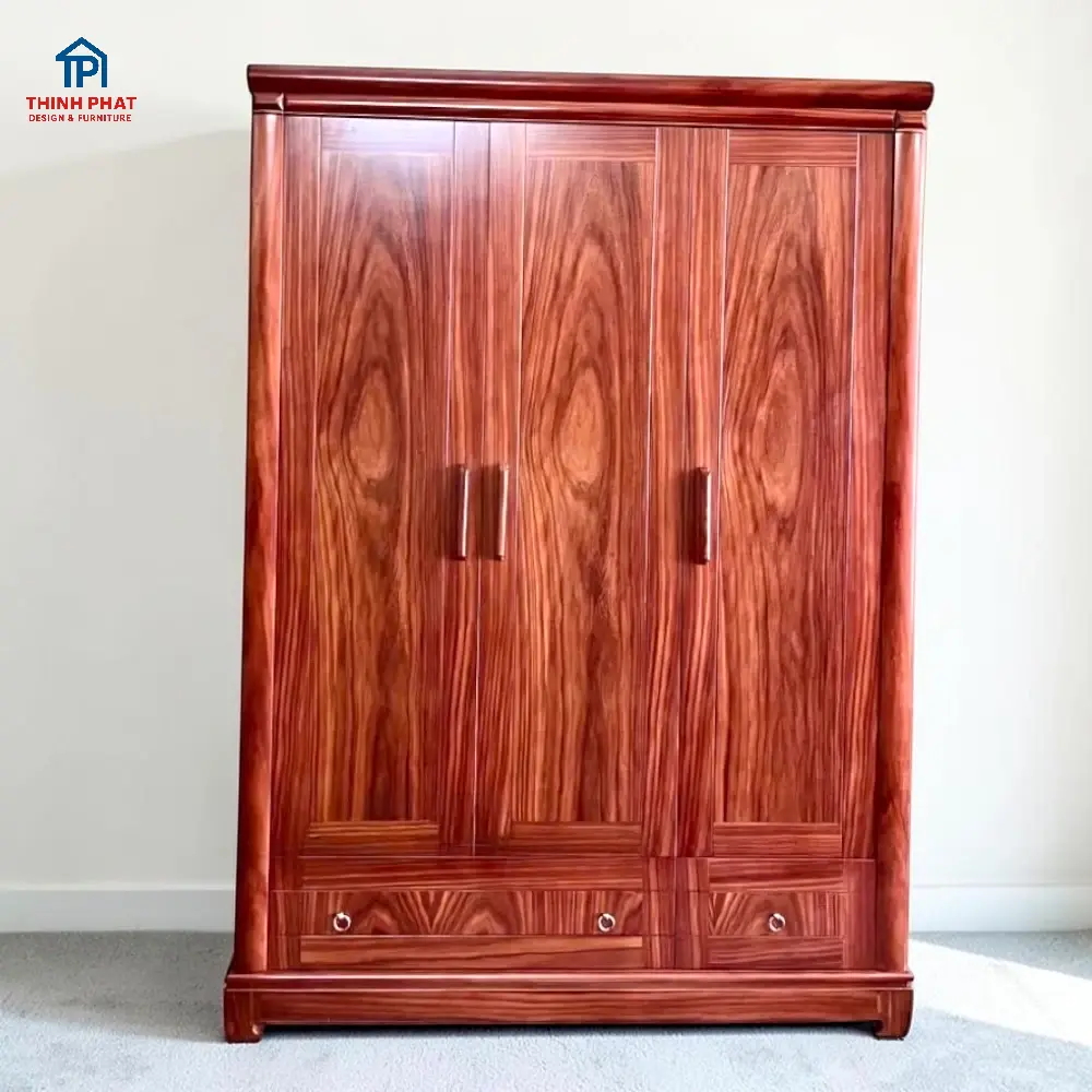 Tủ quần áo gỗ Cẩm 3 cánh phẳng tay nổi trực diện tại Đà Nẵng