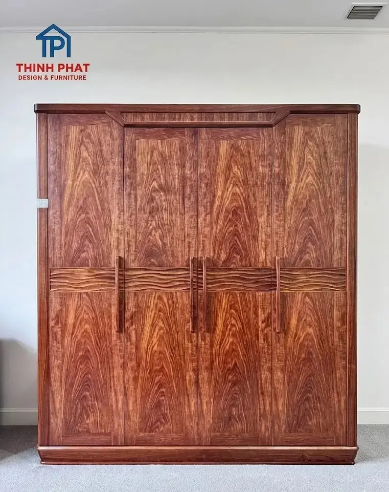 Tủ quần áo gỗ Cẩm 4 cánh chân thuyền góc trực diện tại Thịnh Phát Đà Nẵng