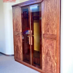 Tủ quần áo gỗ Cẩm 4 cánh thuyền kính đẹp Nội Thất Thịnh Phát Đà Nẵng