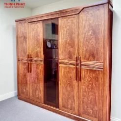 Tủ quần áo gỗ Cẩm 5 cánh chân thuyền kính sang trọng Nội Thất Thịnh Phát Đà Nẵng