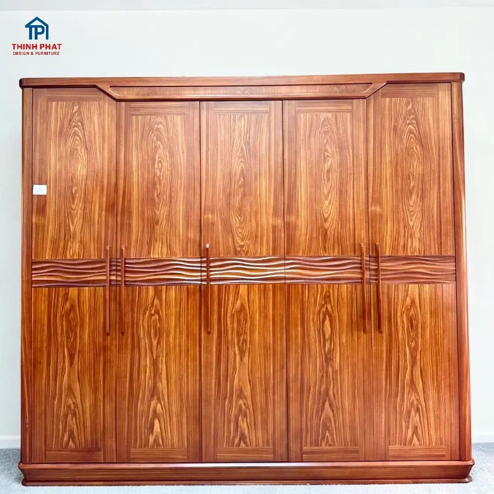 Tủ quần áo gỗ Cẩm 5 cánh chân thuyền trực diện rất đẹp tại Nội thất Thịnh Phát