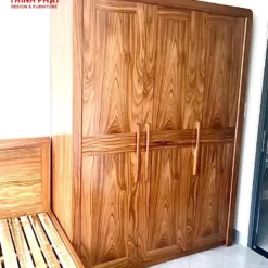 Tủ quần áo gỗ Hương Xám 3 cánh sóng Nội Thất Thịnh Phát Đà Nẵng