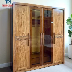 Tủ quần áo gỗ Hương Xám 4 cánh sóng kính Nội Thất Thịnh Phát Đà Nẵng